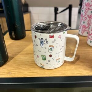 Starbucks White Travel Mug with Fun Illustrations- roller rabbit